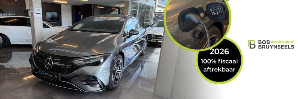 Elektrische Mercedes-Benz in de showroom van Autobedrijf Bob Bruynseels – fiscale aftrekbaarheid 2026